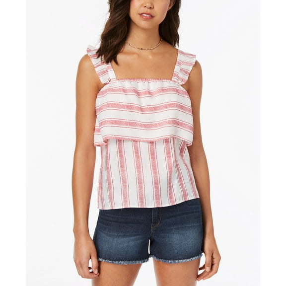 Crave Fame - Striped Ruffle-Trimmed Tank Top - Juniors - M