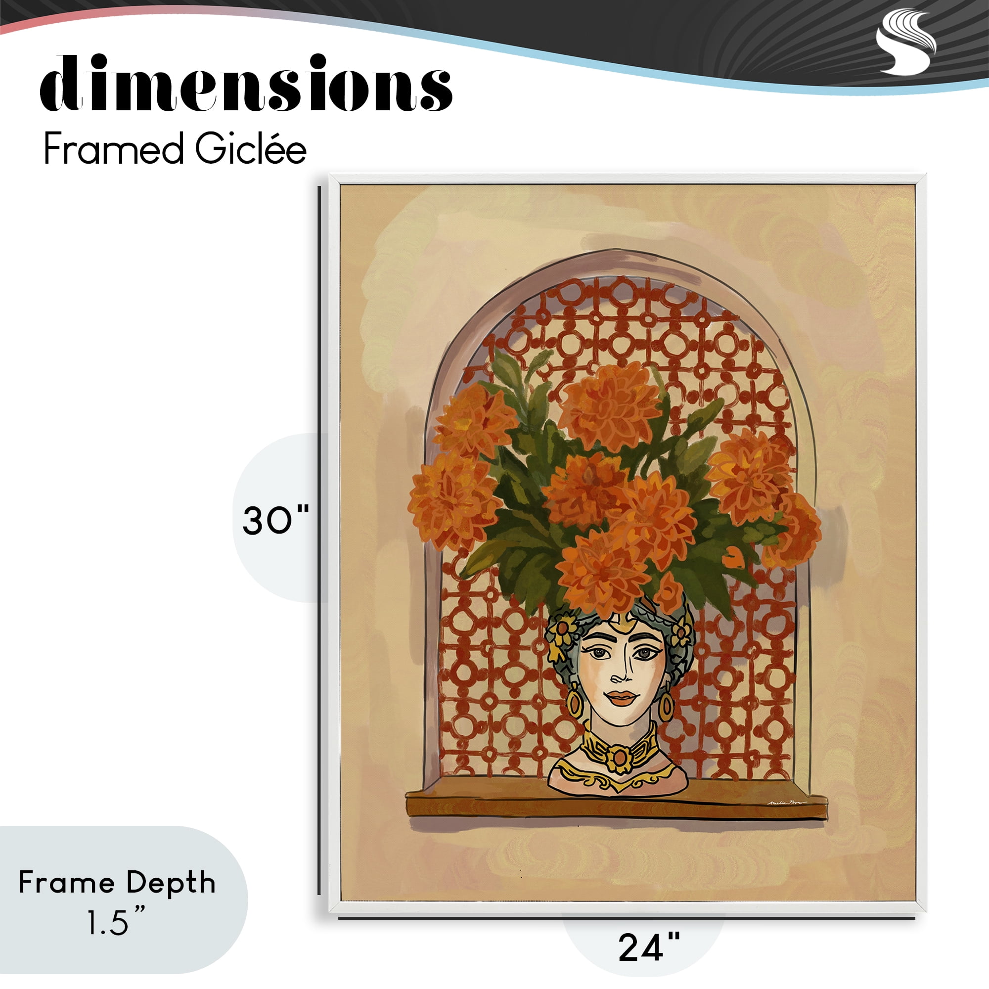 Stupell Industries Ornate Flower Head Vase White Framed Giclee Art, design by Amelia Noyes