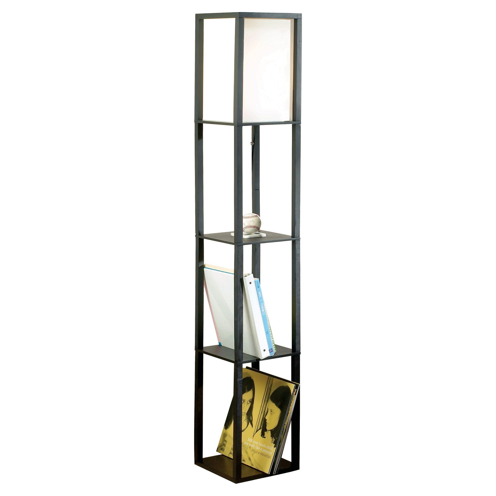 Cresswell Lighting Matte Black Square Wooden Etagere Floor Lamp