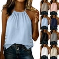 thumbnail image 2 of Women's Cotton Linen Halter Tank Tops Sleeveless Backless Side Button Cami Tops Solid Color Casual Summer Blouses,Sky Blue ,M, 2 of 6