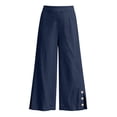 thumbnail image 5 of VEKDONE Women's Cotton Wide Leg Pants Side Button Split Loose Fit Long Pants Casual Vacation Beach Trousers with Pockets Navy XXXL, 5 of 6