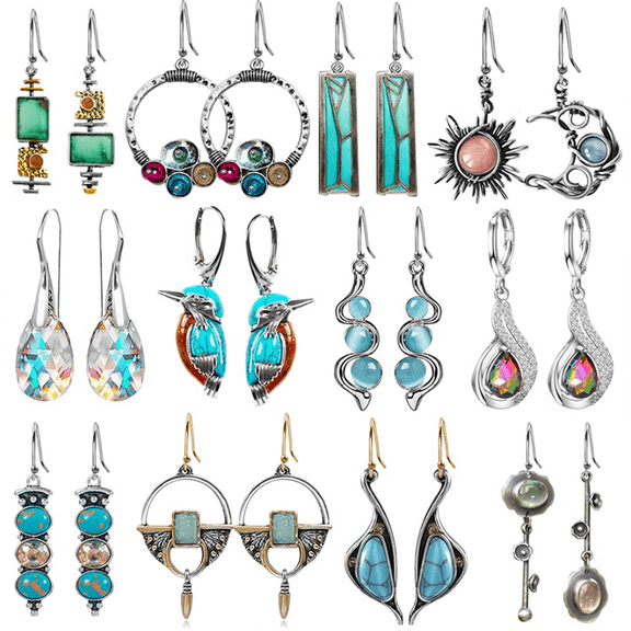 12 Pairs Vintage Teardrop Dangle Earrings for Women Boho Retro Drop Earring Set Bohemian Stylish Fashion Jewelry