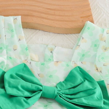 

kpoplk Dresses For Girls Toddler Girls Short Sleeve Bow Lace Dress Floral Prints Princess Dress Clothes Dresses For Baby Girls(Green)