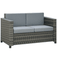 thumbnail image 1 of Outsunny 2 Seat Patio Loveseat Deluxe Wicker Sofa Chair, Grey, 1 of 10