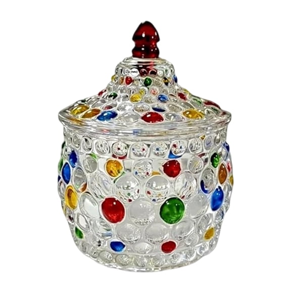 Glass Candy Jar with Lid, 11cm Colorful Dot Candy Dish for Dessert, Cookie, Jewelry, Wedding Party Decor, Kitchen & Tabletop Storage (4.33x3.15in)
