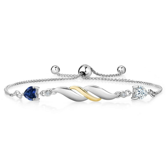 Gem Stone King 925 Silver and 10K Yellow Gold Bracelet for Women Created Sapphire Moissanite (0.94 Cttw) and Lab Grown Diamond