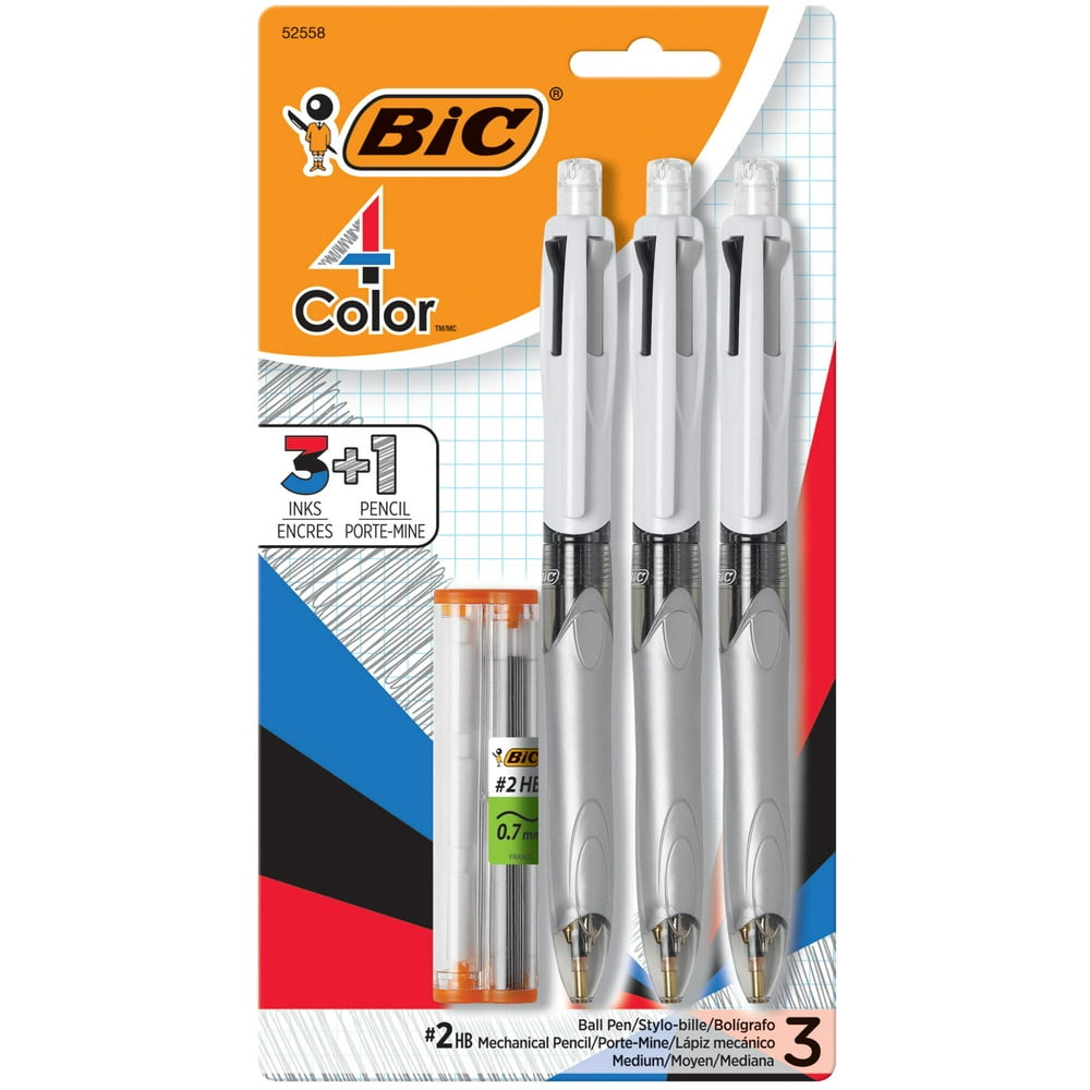 BIC 4-Color 3+1 Ball Pen and Pencil, Medium Point (1.0 mm), 0.7mm Lead