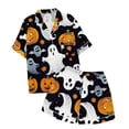 thumbnail image 5 of Black Halloween Pj Set Silk Imitation Pj Sets For Woman, Button Down Shirts With Pajama Shorts, Cute Print, Comfy Sets M, 5 of 5