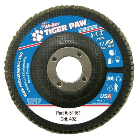 UPC: 0012382511616 | Tiger Paw Coated Abrasive Flap Discs  4 1/2   40 Grit  7/8 Arbor  12 000 rpm