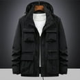 thumbnail image 2 of ZCFZJW Mens Winter Warm Cargo Hooded Outwear Coat with Multi-Pockets Casual Long Sleeve Full Zip up Thicken Parka Jacket Windbreaker Black XXL, 2 of 5