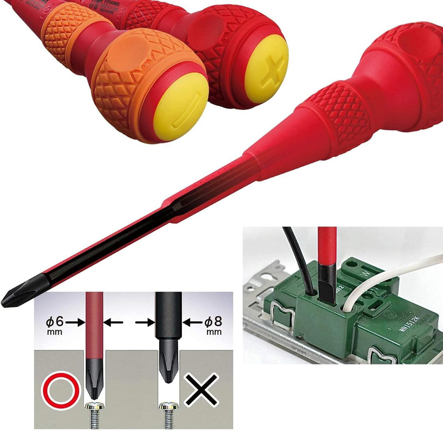 Vessel Tools BALL GRIP Insulated Screwdriver 5PC. Set No.2005PBU