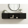 thumbnail image 3 of Kate and Laurel Furrow Modern Wooden Sliding Ribbed Door Wall Cabinet, 30 x 10 x 14, Black, Decorative Storage Cabinet with Sliding Door for Use as Floating Nightstand or Floating TV Shelf, 3 of 10
