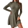 thumbnail image 1 of Women's Sweater Dress Fall Lightweight Long Sleeve Mock Neck A Line Fit and Flare Ribbed Knit Short Dresses sea blue XXL, 1 of 4