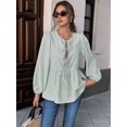 thumbnail image 4 of Womens Lace Up Tie Font Y2k Tops Puff Sleeve V Neck Blouse Loose Fit Summer Cute Clothes Light Green L, 4 of 6