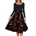 thumbnail image 4 of Womens Halloween Hepburn Dresses Witch Hat Castle Long Sleeve Spooky Hepburn Dresses Pumpkin Bat Round Neck Funny Hepburn Dress, L, 4 of 5