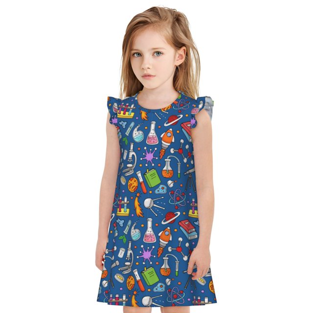 Fotbe Different Chemical Things Vestido de Dormir para Niñas de 3 a 10 Años, Mangas Cortas, Estilo Princesa, Pijama Camisón con Mangas Voladas-X-Large