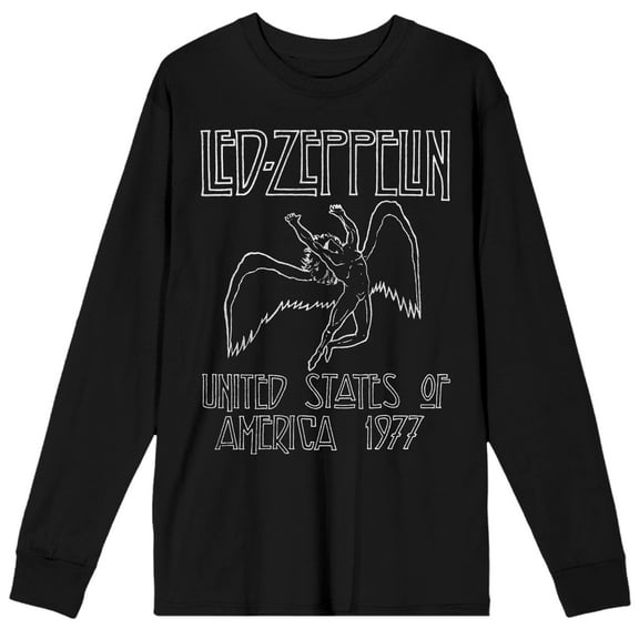Led Zeppelin United States Of America 1977 Adult Black Crew Neck Long Sleeve Tee-3XL