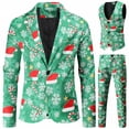 thumbnail image 2 of Trajes navideños para hombre, traje de 3 piezas de corte regular, estampado de copos de nieve, muñeco de nieve, chaqueta, pantalones, chalecos, conjunto de traje para hombre para Navidad, 2 of 5