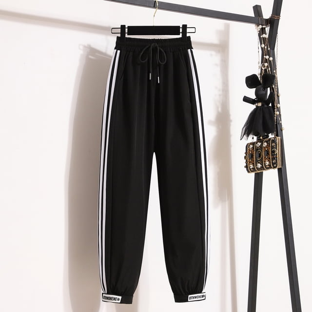 Pantalones de verano de secado rápido para mujer, pantalones deportivos con costuras de rayas en contraste, pantalones casuales sueltos de cintura alta