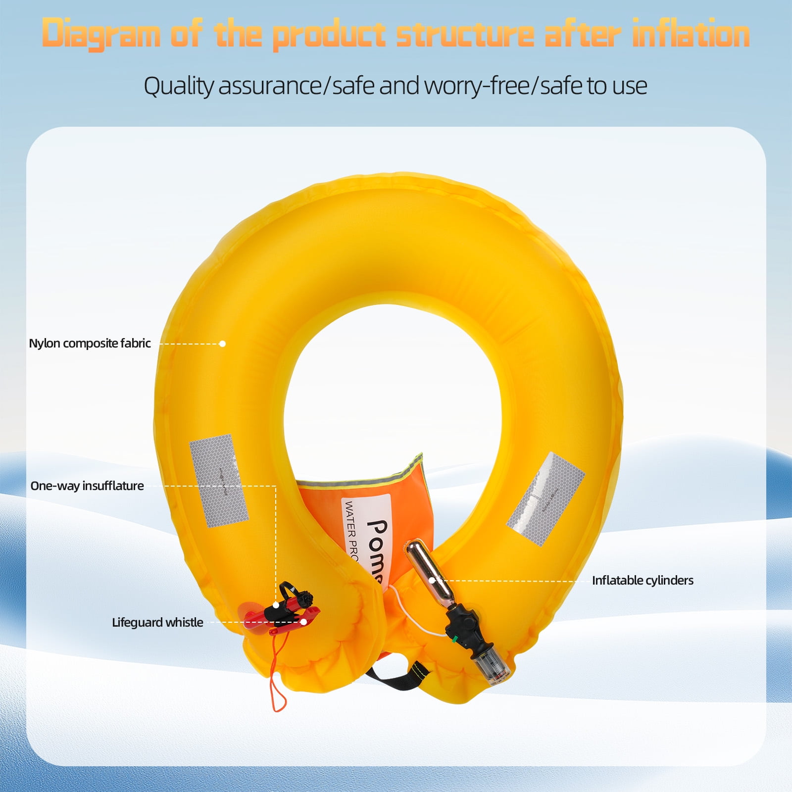 Pomerol Automatic Inflatable Life Buoy, Water-Activated Safety Swimming Ring for Drowning Prevention, Portable Water Rescue Device for Adults and Kids