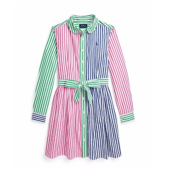 Polo Ralph Lauren Big Girls Striped Cotton Poplin Fun Shirtdress, 7