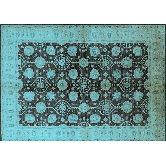 Ahgly Company Indoor Rectangle Oriental Light Blue Industrial Area Rugs, 7' x 10'
