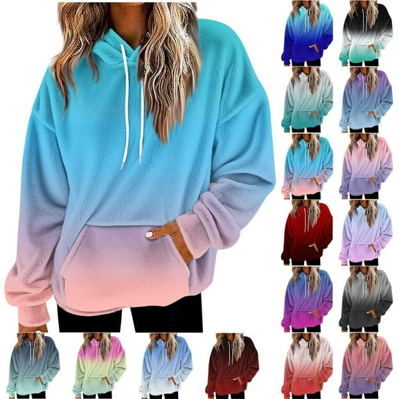 Ashirexll Zip Up Hoodie Womens Hoodies Pullover Winter Tops Womens Long Sleeve Tops Casual Solid Color Loose Hooded Pocket Sweatshirt Long Sleeve Top