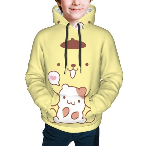 Sanrio Pompompurin Kids' Hoodie 3d Print Sweatshirt Soft Pullover Hooded With Big Pockets For Boys Or Girls Small