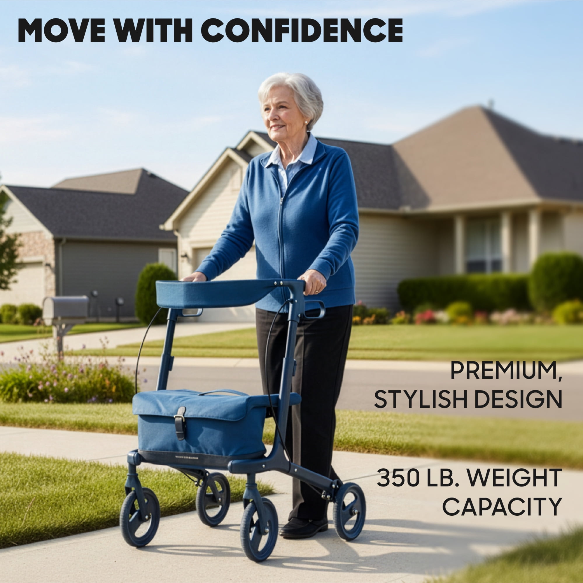 Sharper Image® Deluxe Rolling Walker with Seat and 8-inch Wheels, 300 lb Capacity