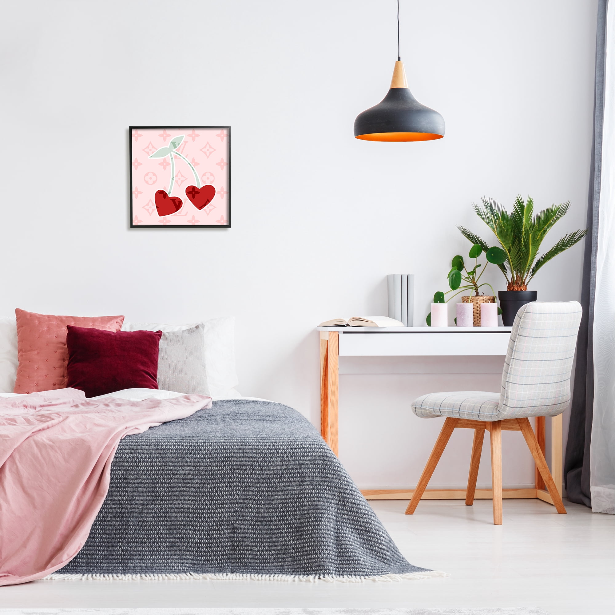 Stupell Industries Pink Glam Cherry Hearts Food & Beverage Painting Black Framed Art Print Wall Art, 17 x 17