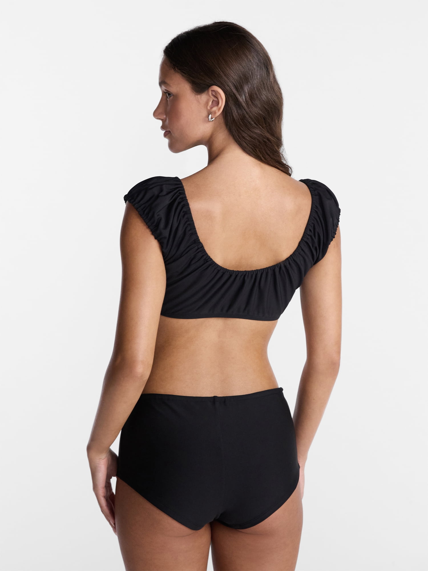 No Boundaries Keyhole Swim Bikini Top with Cap Sleeves, Women’s XXS-XXL