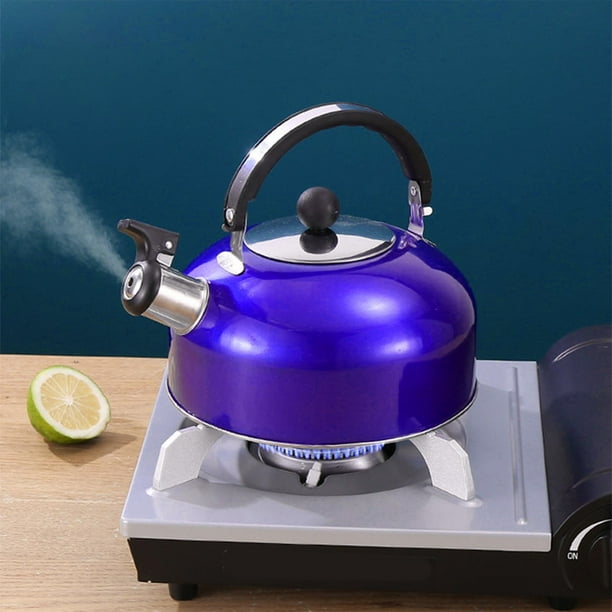 Tetera de acero inoxidable roja con silbato y mango ergonómico. Tetera con silbato para estufa.