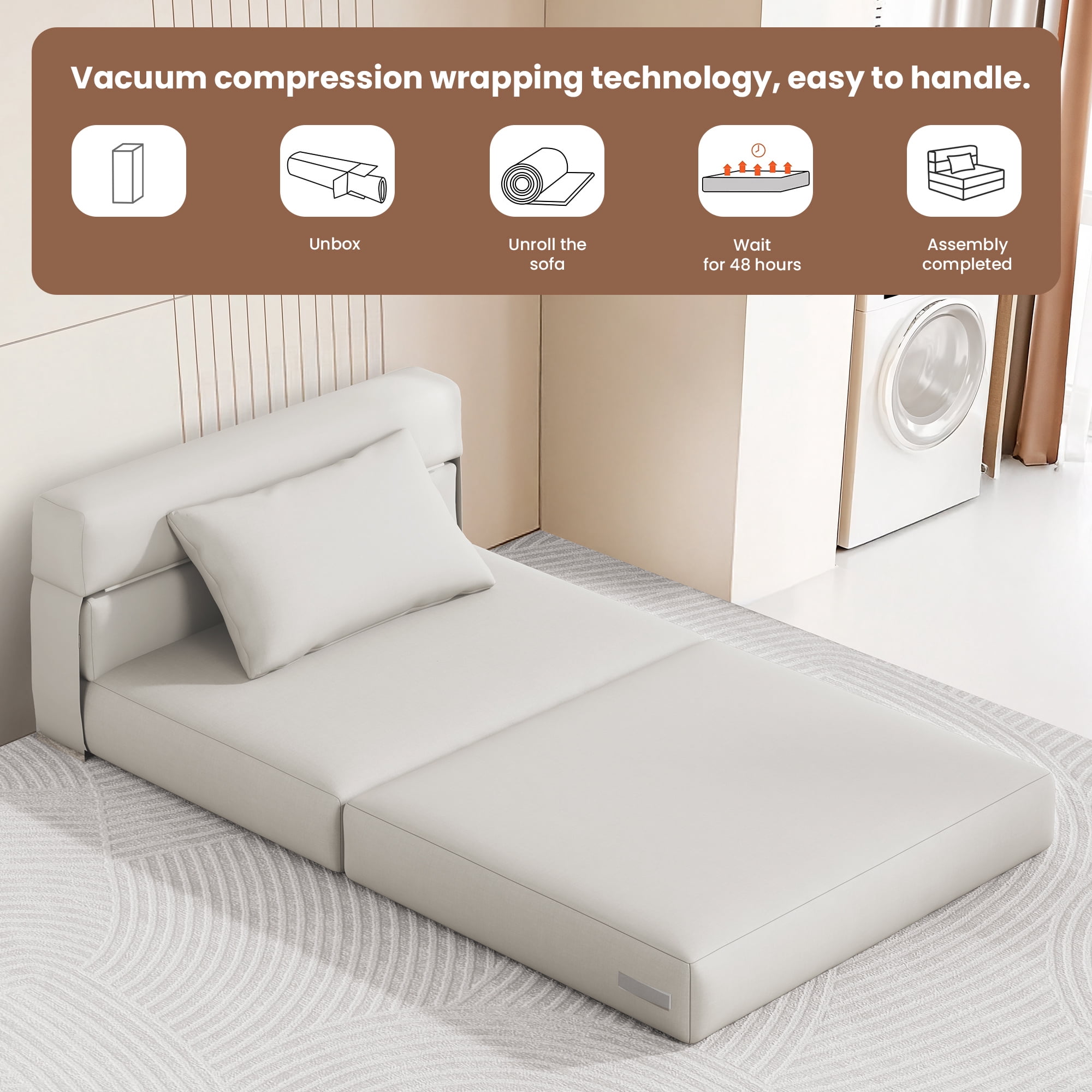 SERWALL Modular Folding Sofa Chair, 4-in-1 Convertible Sofa Bed, Foldable Sofa Chair for Bedroom, Beige