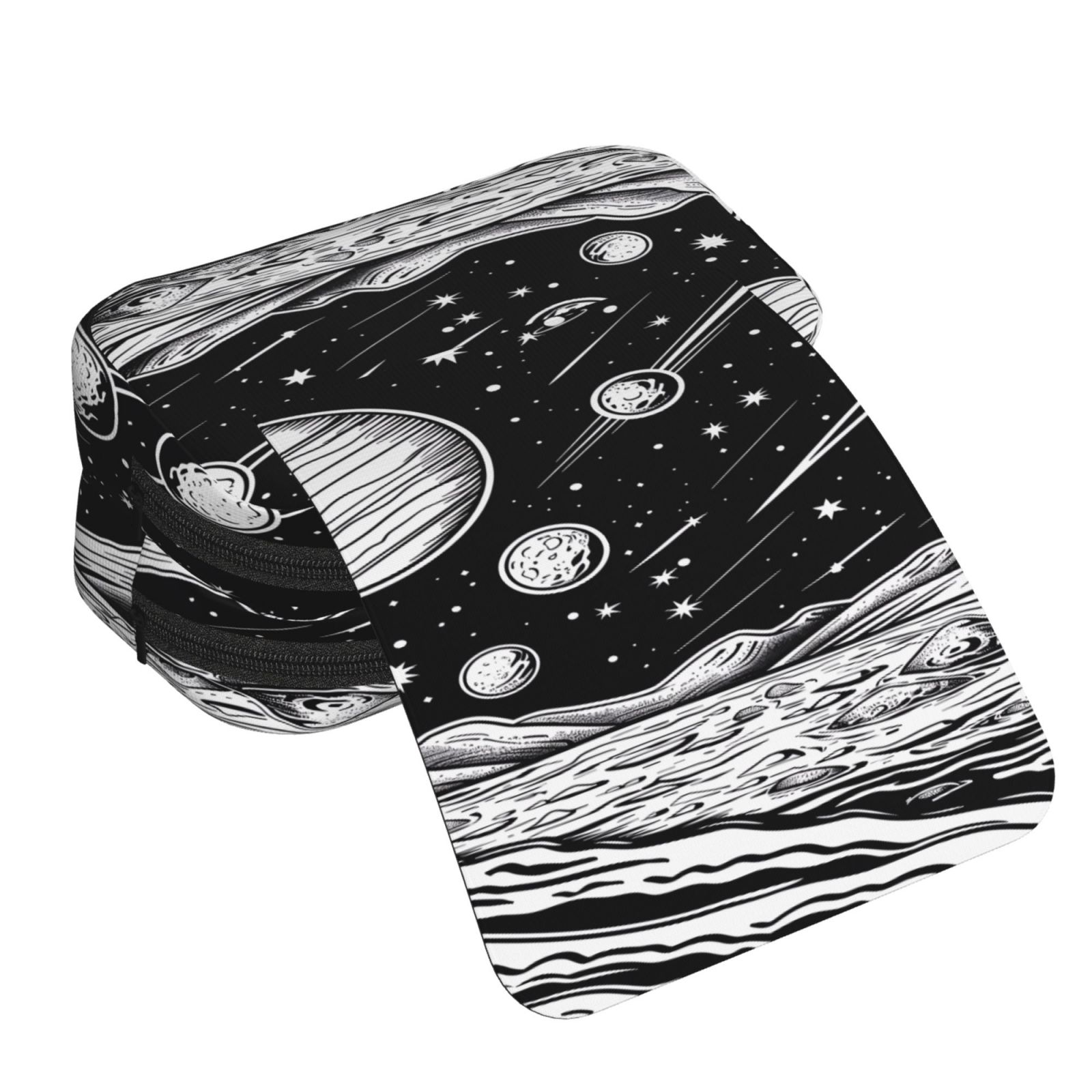 Rateoe Cosmic Landscape Celestial Art Pattern Double Clamshell Pen Case, Storage Organizer with Two Zipper Compartments– Holds Up to 50 Pencils & Pens