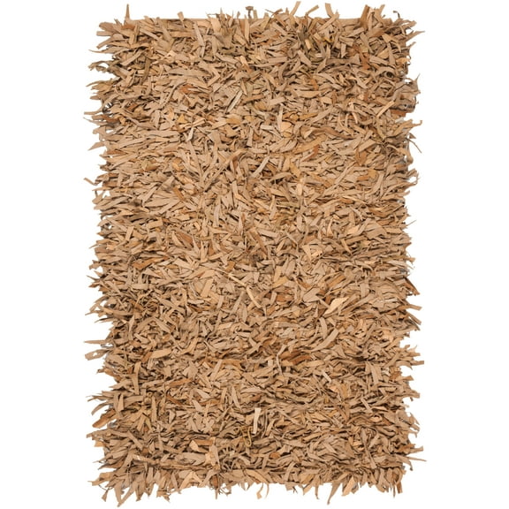 SAFAVIEH Leather Shag Dimitri Solid Area Rug, Light Gold, 4' x 6'