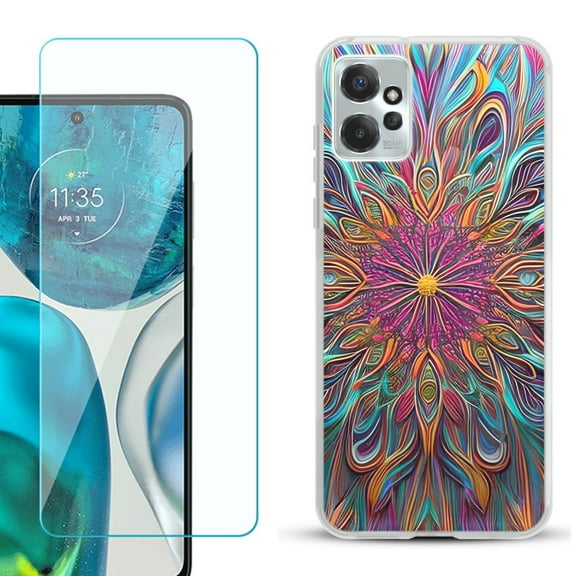 OneToughShield ® for Motorola Moto G Power 5G 2023 Shockproof Fashion Phone Case, with Tempered Glass Screen Protector - Doodle Art