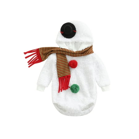 

0-24 Months Toddler Infant Baby Boy Girl Christmas Costume Clothes Snowman Hoodie Romper Bodysuit Xmas Cosplay Outfit Set with Scarf