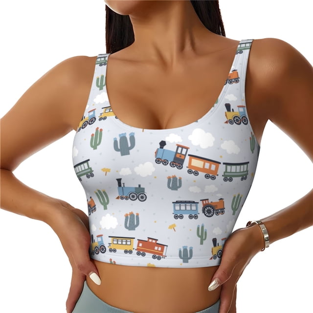 Balery Trains And Cactuse Sujetadores deportivos con espalda cruzada para mujer, acolchados, sin costuras, de alto impacto, ideales para yoga, gimnasio, entrenamiento y fitness.-