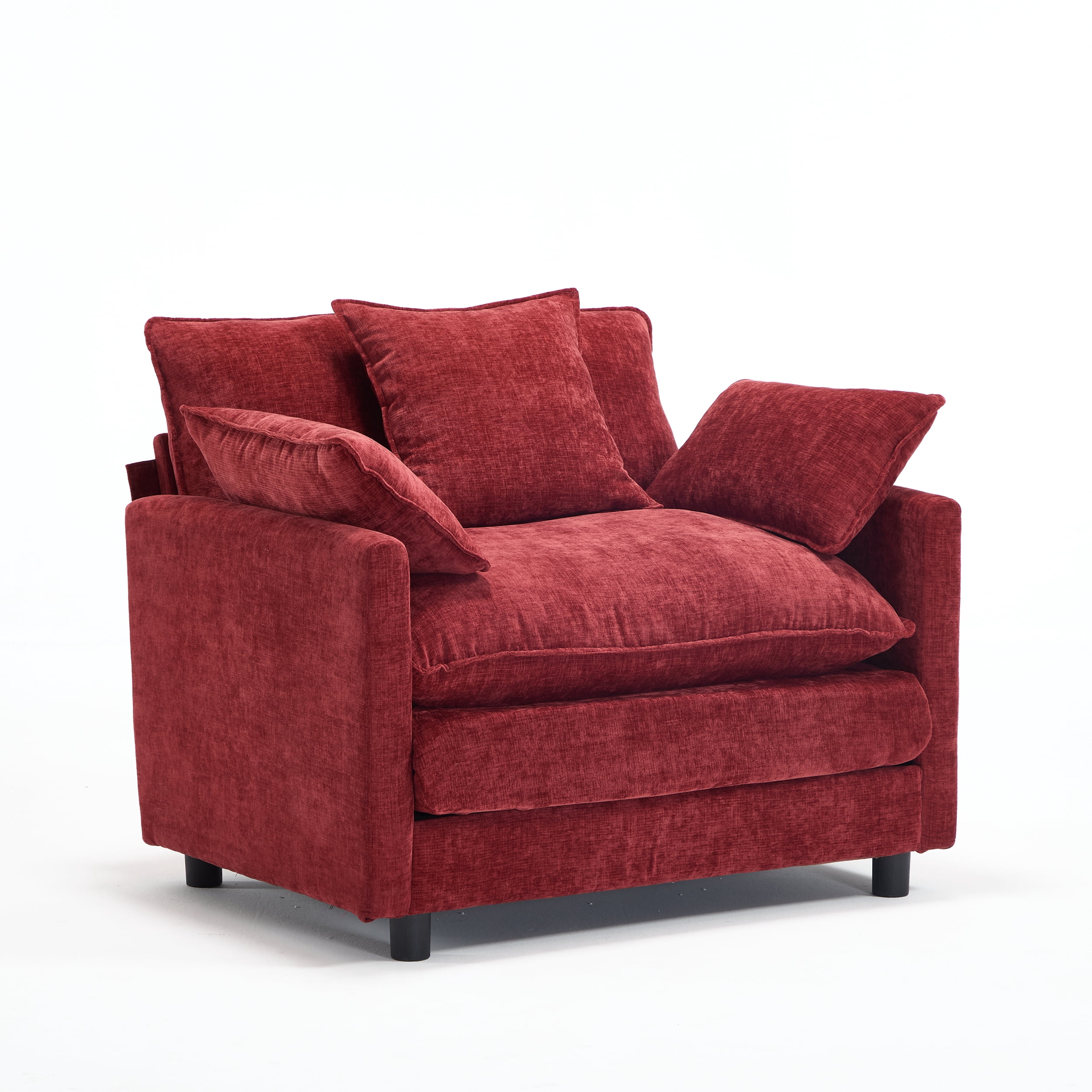 Aukfa 39.4" Oversized Accent Chair with Ottoman, Chenille Armchair Lounge Chairfor Living Room & Bedroom,Red