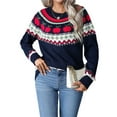 thumbnail image 2 of Chandails de Noël Laids pour Femmes Manches Longues Décontractées Vintage Chandail Col Rond Mignon Tricoté Bleu Marine P, 2 of 9