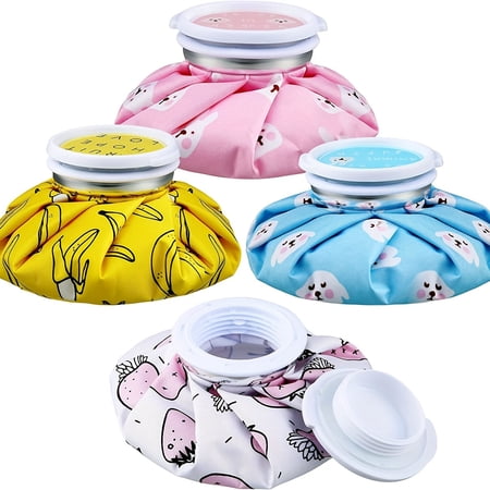 4Pcs Reusable Hot Cold Gel Packs, Leakproof Lock Design, Latex-Free Polyester, Cute Fruit & Animal Patterns, Relief for Muscle Soreness & Period Cramps