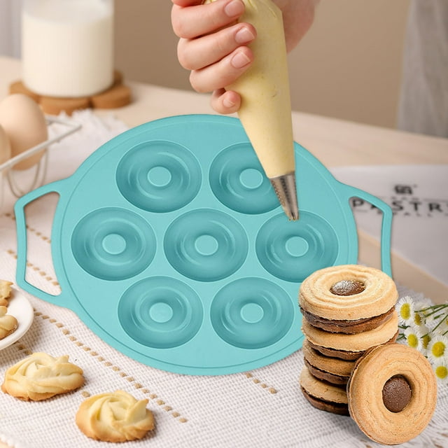 Molde para pasteles de 7 cavidades con asas | Bandeja antiadherente para donas con doble asa | Moldes de silicona de alta temperatura de grado alimenticio para hornear y limpiar fácilmente