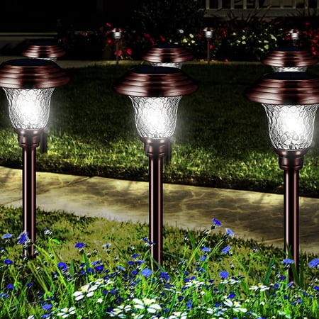Solar Lawn Lights 4 Pack Outdoor Solar Garden Pathway Lights Waterproof Glass Stainless Steel Auto-on/off Solar Landscape Lights for Lawn  Patio  Yard  Garden  Pathway  Driveway