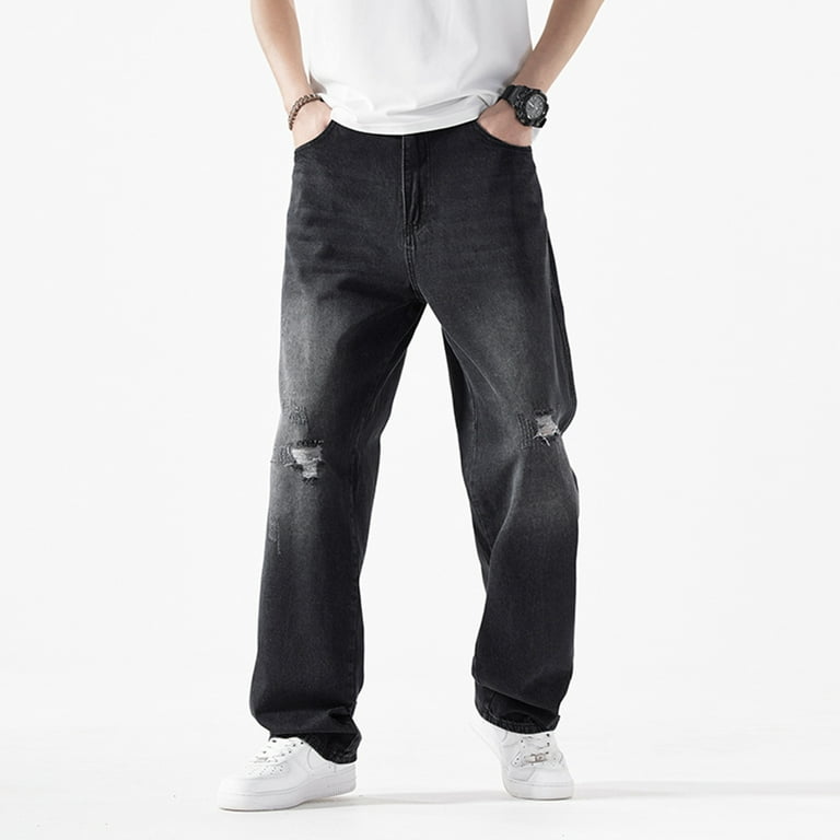 Ruiatoo Men's Baggy Denim Jeans Loose Fit Ripped Distressed Jean