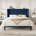 thumbnail image 2 of Einfach King Luxury Channel-Tufted Corduroy Velvet Platform Bed Frame with Wingback Headboard, Dark Blue, 2 of 10