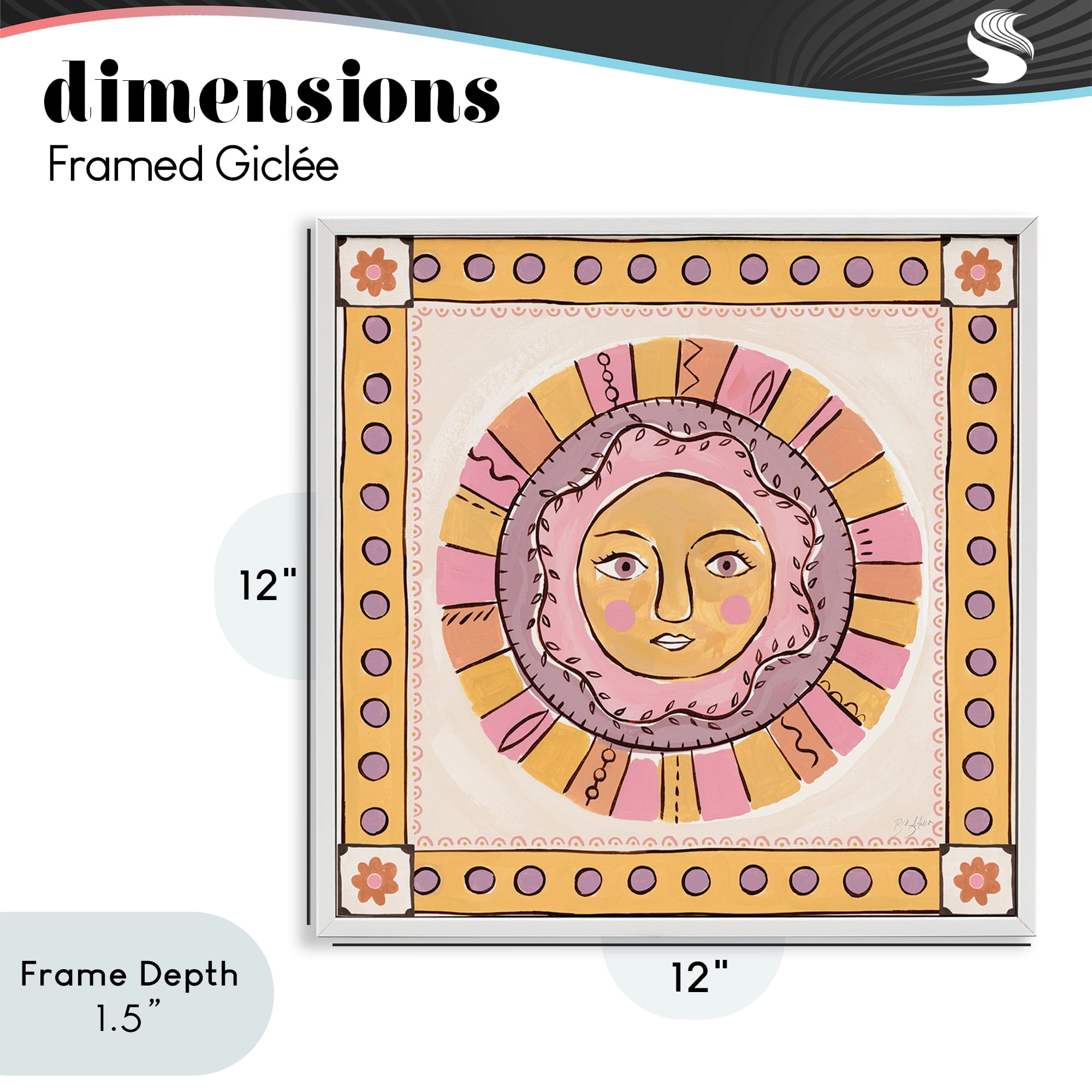 Stupell Industries Pastel Sun Face with Border White Framed Giclee Art, design by Two If By Sea Studios
