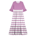 thumbnail image 4 of Girls Short Sleeve Maxi Dress Striped Print Casual Fit and Flare Party Dress with Pockets Pink 7-8 Years, 4 of 7