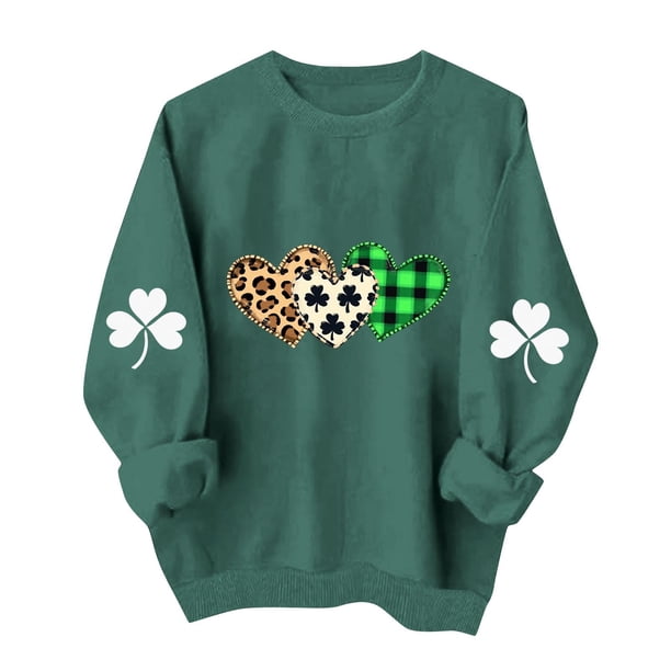 Tops de Cuello Redondo para las Mujeres Invierno Día de San Patricio Impreso Suéter, Manga Larga Sudadera Casual sin Capucha