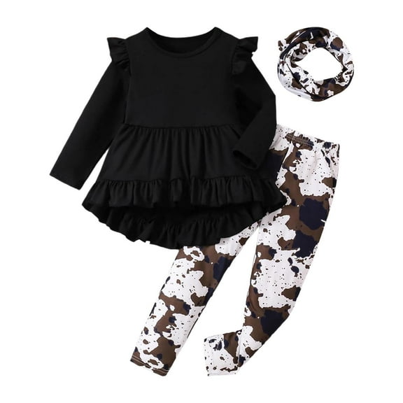 Tiijoy Toddler Girls Fall Outfits Ruffle Long Sleeve Top Pants Headband Set, Sizes 3-4