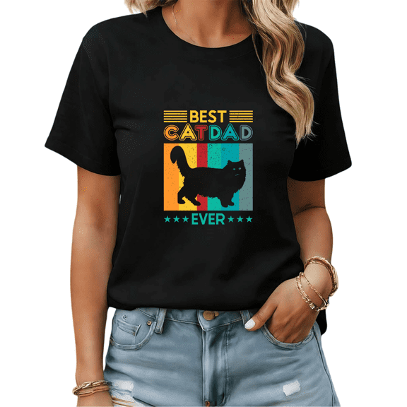 Black Print Tshirt Graphic Tees Shirts Best Cat Dad Ever S-5XL Tops